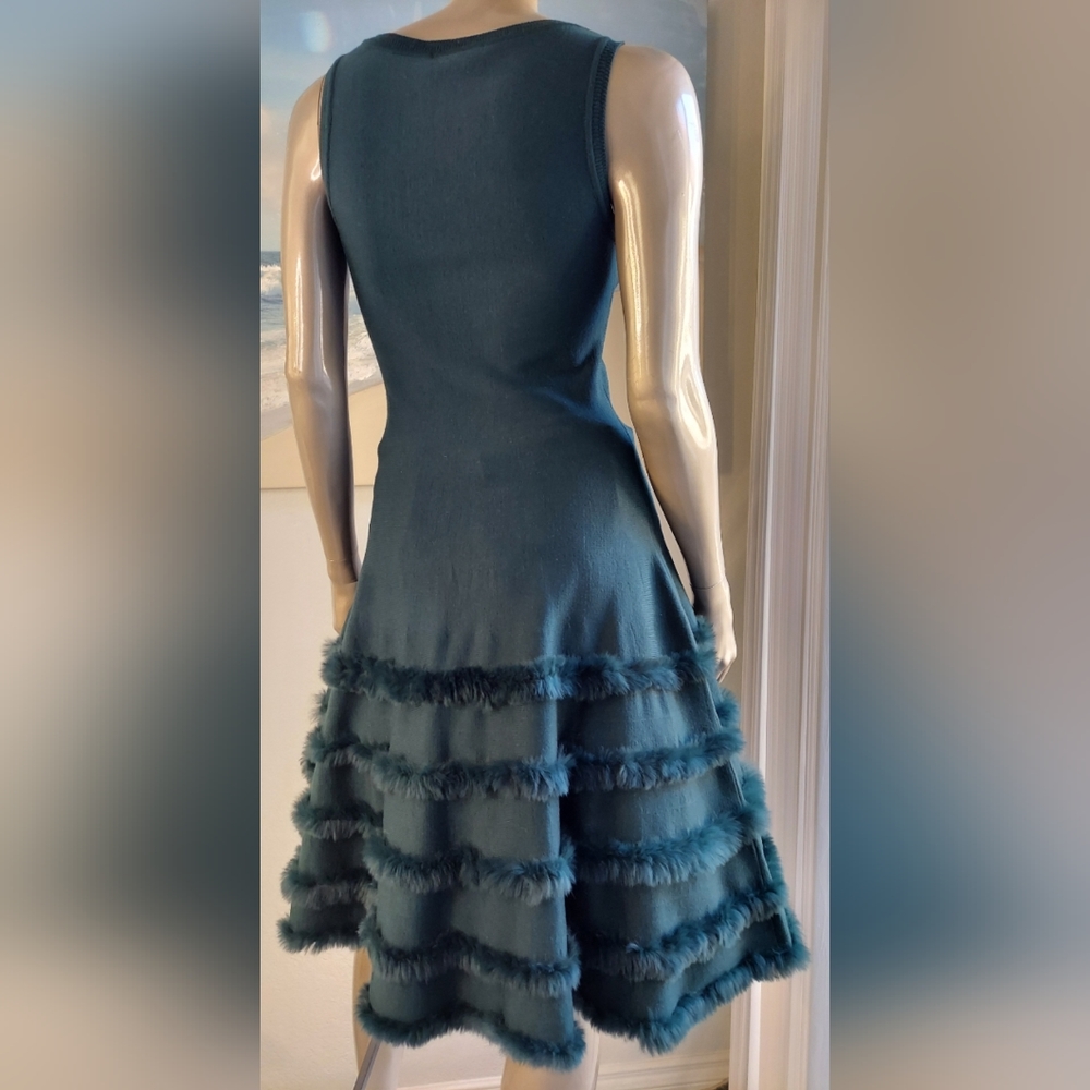 $5,200 OSCAR DE LA RENTA ICONIC GREEN KNIT FUR RUNWAY DRESS JACKET SET US M - Picture 7 of 15